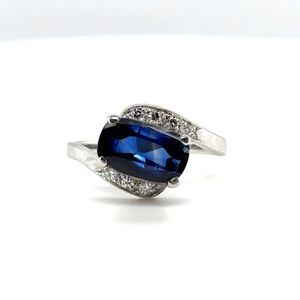 Blue Sapphire 14k White Gold Diamond Ring